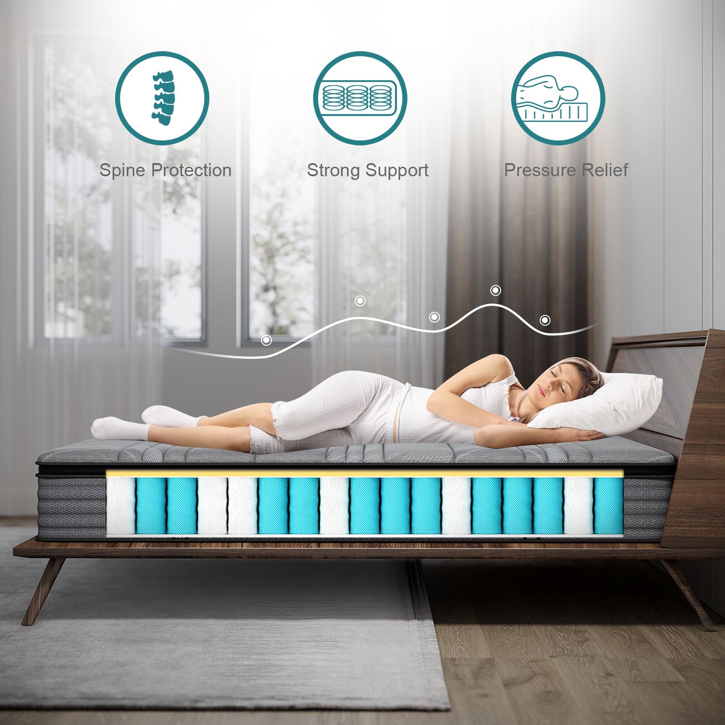 10 Inch Firm Hybrid Mattress in a Box, 5 Zone Pocket Coils and Memory Foam, Edge Support, 100 Nights Trial