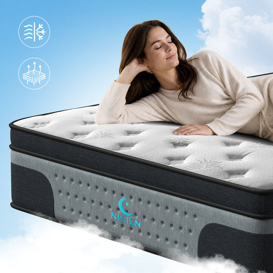 12" Twin Hybrid Mattress,6-Zone Individua Pocket Springs with Motion Isolation,Medium Firm,Fiberglass-Free,Grey