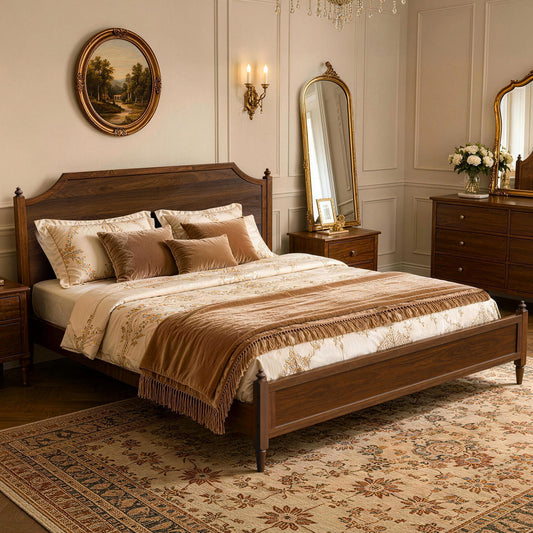 NISIEN Bed Frame, Wooden Platform Bed with Headboard and Footboard, No Box Spring Needed, Walnut