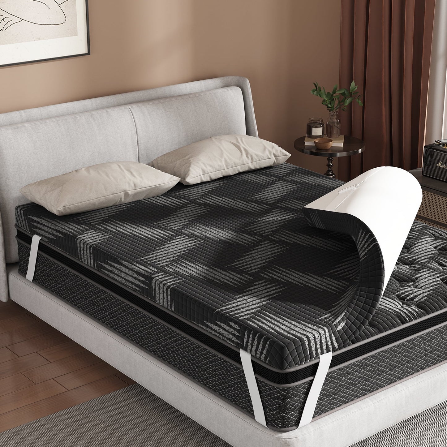 Memory Foam Mattress Topper Queen Size, 3 Inch Gel Infused Cooling Mattress Pad with Breathable Bamboo Cover, Pressure Relief & Machine Washable Bed Topper