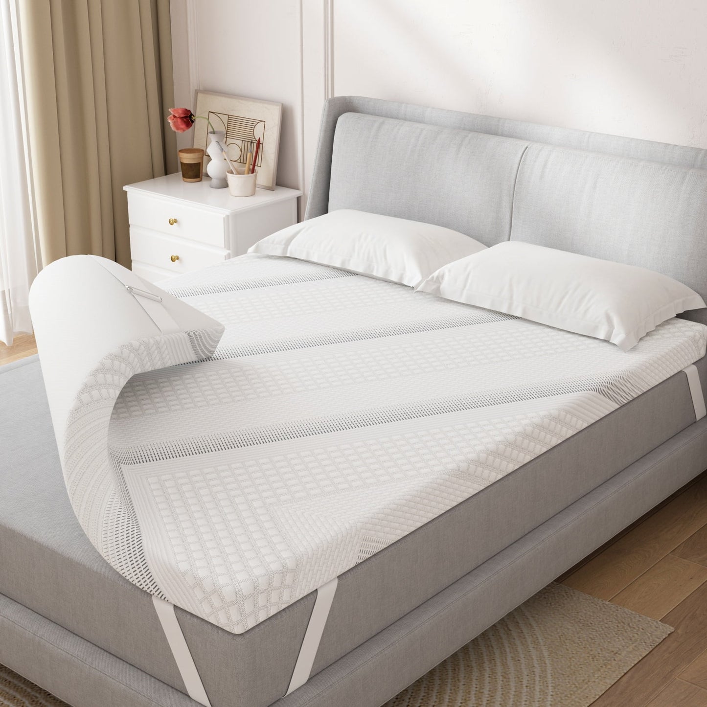 3 Inch Firm Mattress Topper Queen Size, Memory Foam Bed Topper with Soft & Firm Options for Back Pain Relief, Mattress Topper with 2-Sided Cover, Ergonomic 5-Zone Design, CertiPUR Certified