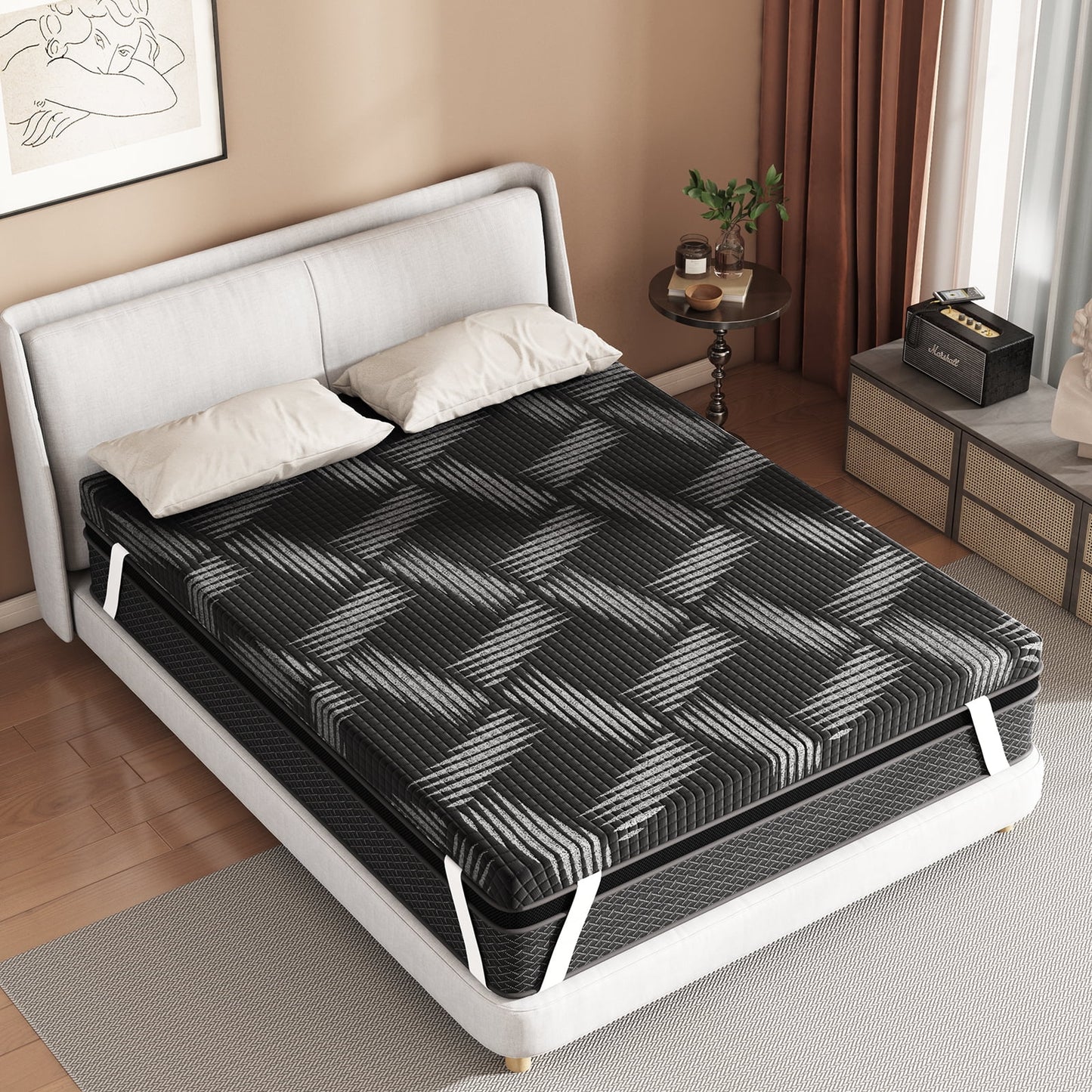 Memory Foam Mattress Topper Queen Size, 3 Inch Gel Infused Cooling Mattress Pad with Breathable Bamboo Cover, Pressure Relief & Machine Washable Bed Topper