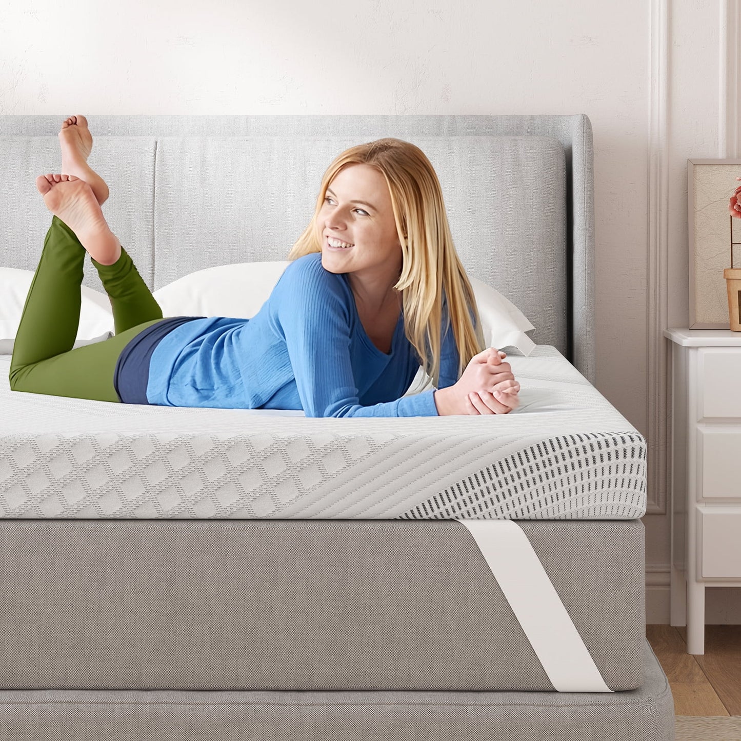 3 Inch Firm Mattress Topper Queen Size, Memory Foam Bed Topper with Soft & Firm Options for Back Pain Relief, Mattress Topper with 2-Sided Cover, Ergonomic 5-Zone Design, CertiPUR Certified