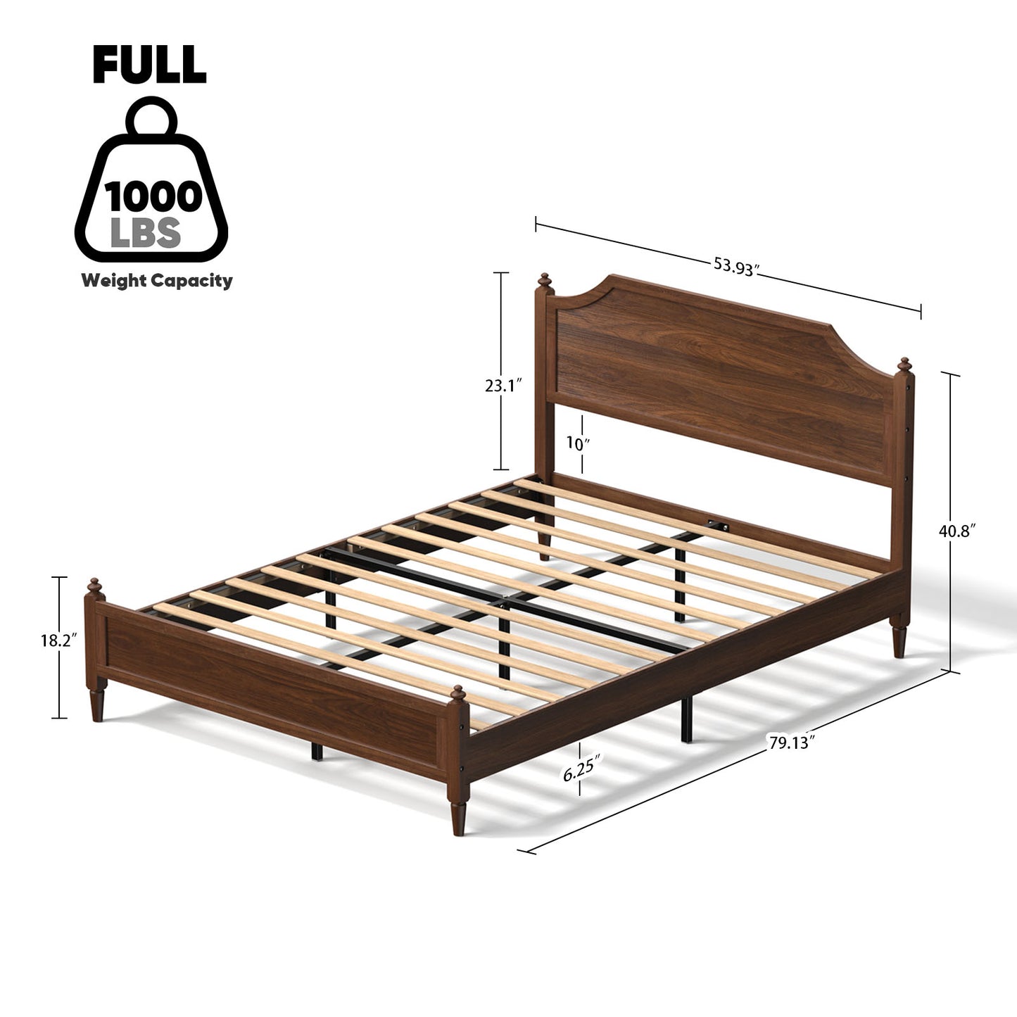 NISIEN Bed Frame, Wooden Platform Bed with Headboard and Footboard, No Box Spring Needed, Walnut
