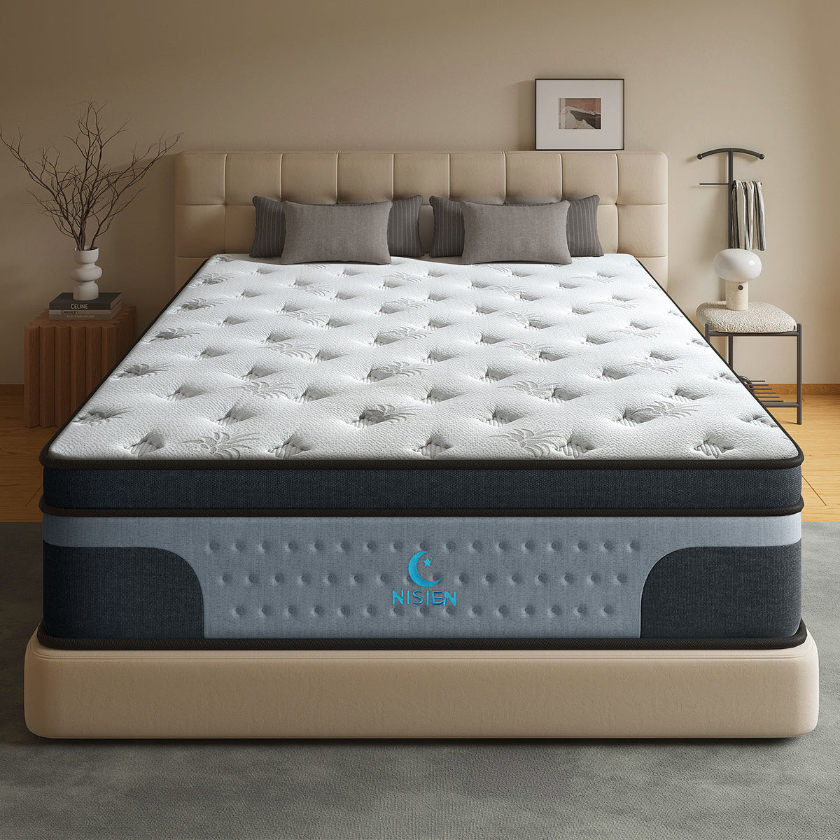12" Twin Hybrid Mattress,6-Zone Individua Pocket Springs with Motion Isolation,Medium Firm,Fiberglass-Free,Grey