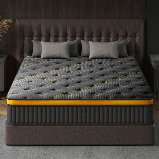 Queen Mattress, 12 Inch Hybrid Mattress in a Box, Memory Foam and Individual Pocket Springs, Fiberglass Free, Soft and Breathable, Medium Firm Feel