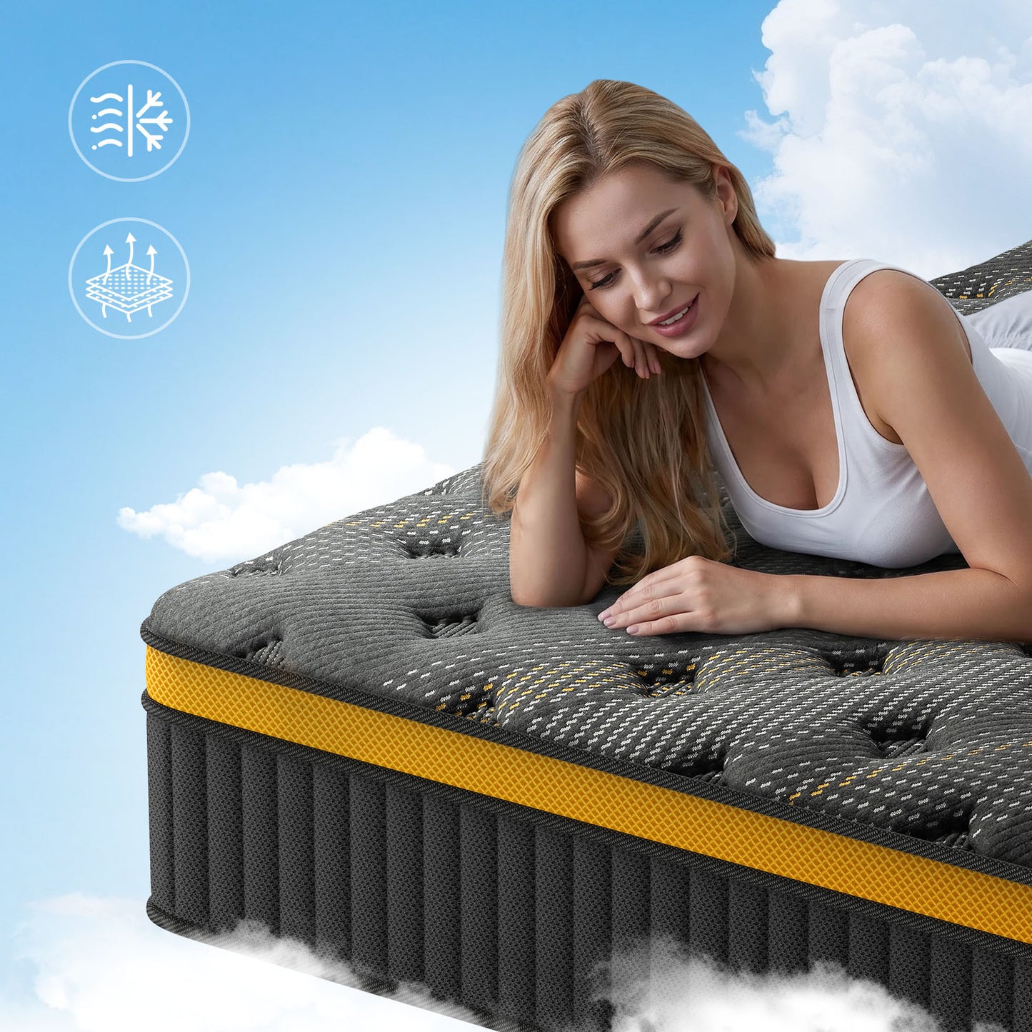 Queen Mattress, 12 Inch Hybrid Mattress in a Box, Memory Foam and Individual Pocket Springs, Fiberglass Free, Soft and Breathable, Medium Firm Feel