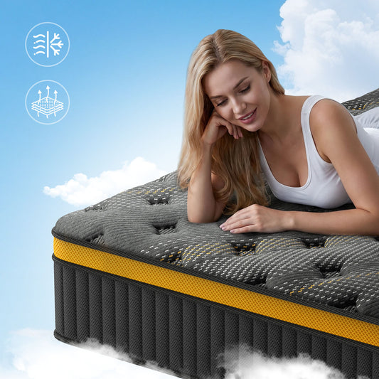 Queen Mattress, 12 Inch Hybrid Mattress in a Box, Memory Foam and Individual Pocket Springs, Fiberglass Free, Soft and Breathable, Medium Firm Feel