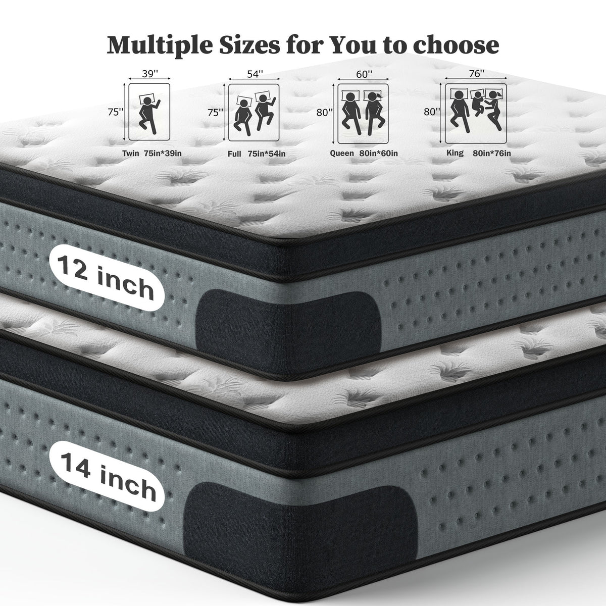 12" Twin Hybrid Mattress,6-Zone Individua Pocket Springs with Motion Isolation,Medium Firm,Fiberglass-Free,Grey