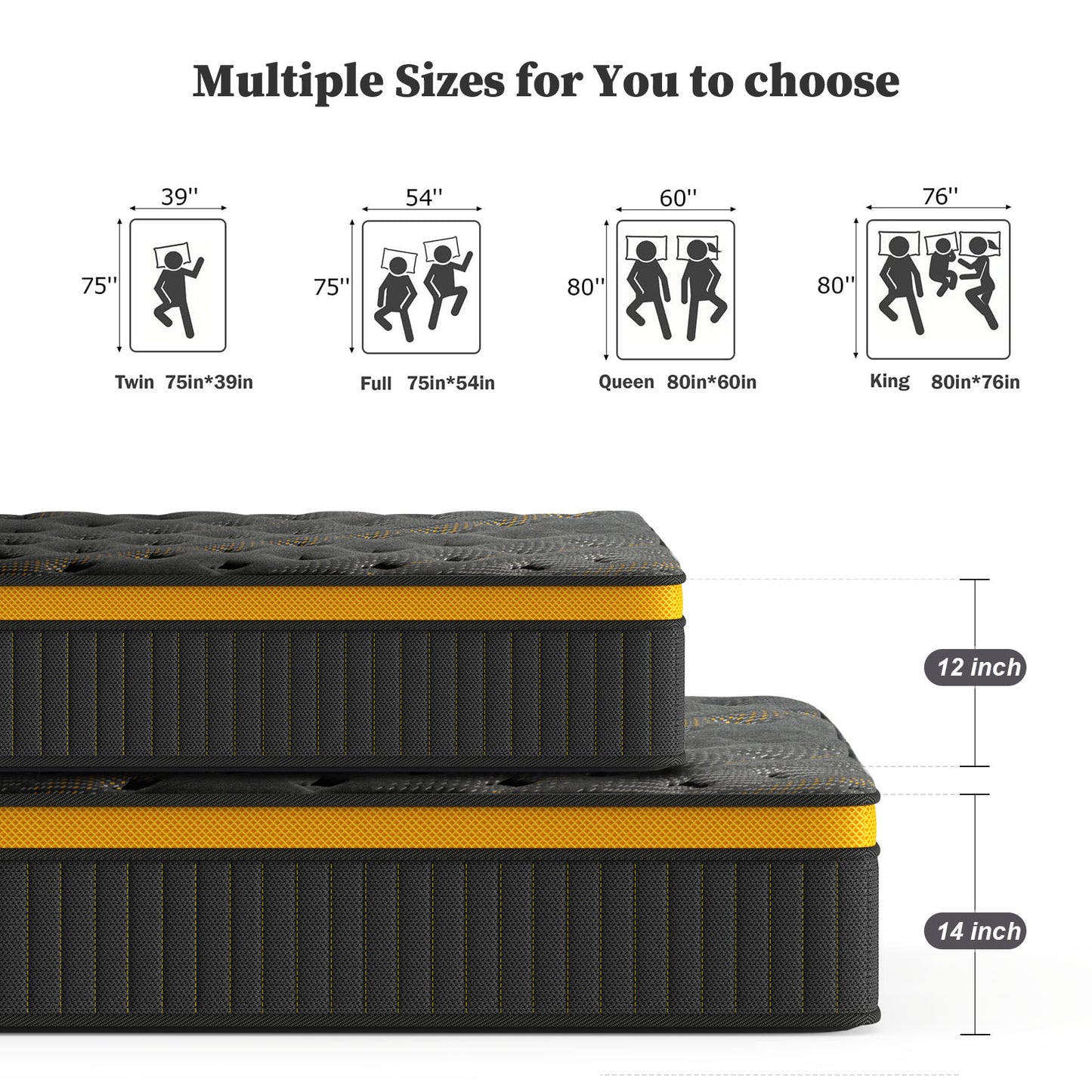Queen Mattress, 12 Inch Hybrid Mattress in a Box, Memory Foam and Individual Pocket Springs, Fiberglass Free, Soft and Breathable, Medium Firm Feel