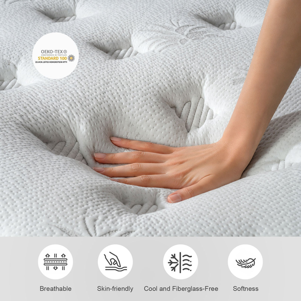 12" Twin Hybrid Mattress,6-Zone Individua Pocket Springs with Motion Isolation,Medium Firm,Fiberglass-Free,Grey