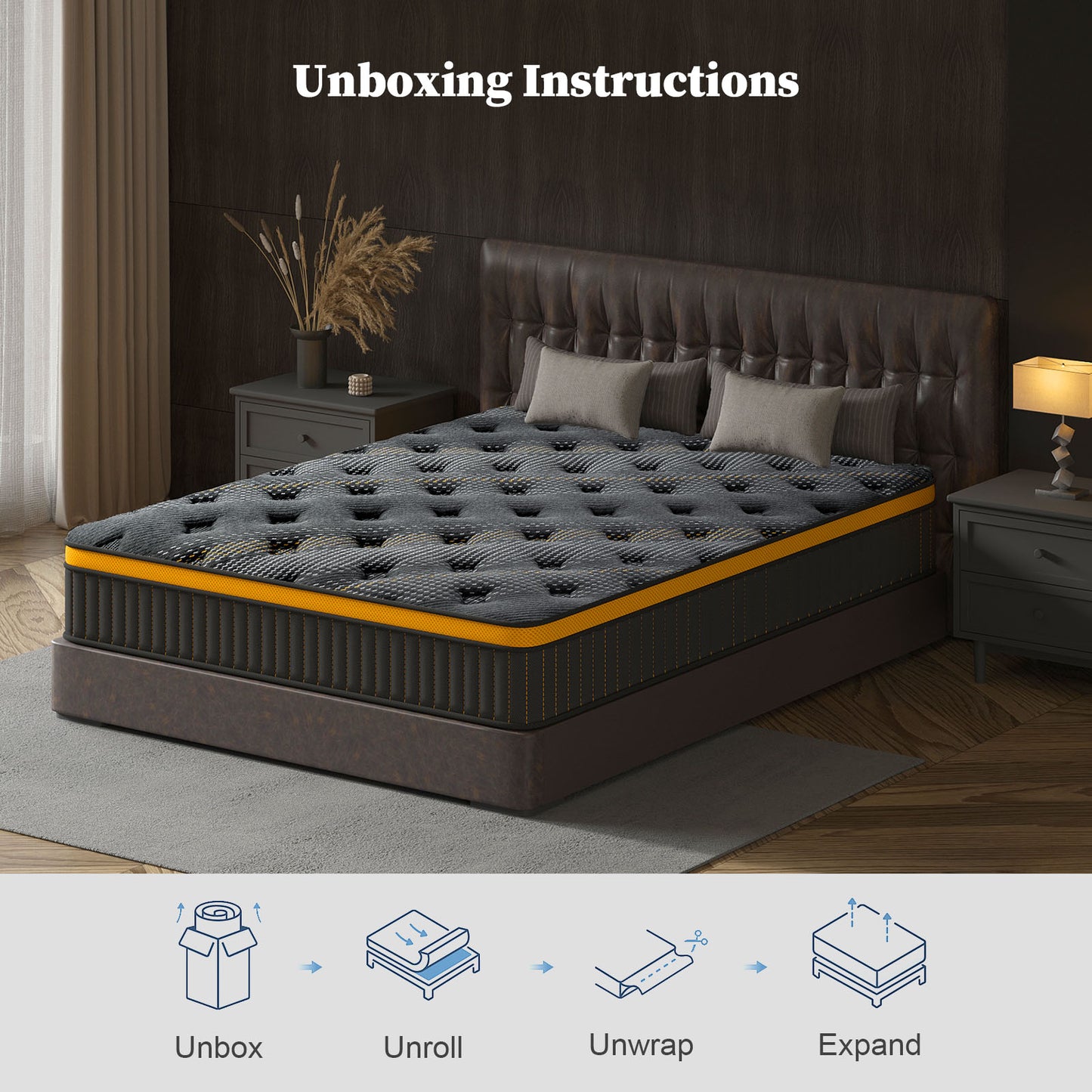 Queen Mattress, 12 Inch Hybrid Mattress in a Box, Memory Foam and Individual Pocket Springs, Fiberglass Free, Soft and Breathable, Medium Firm Feel