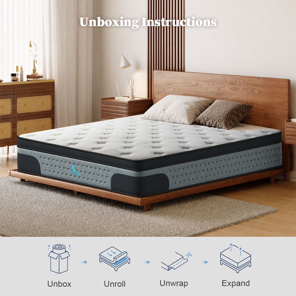 12" Twin Hybrid Mattress,6-Zone Individua Pocket Springs with Motion Isolation,Medium Firm,Fiberglass-Free,Grey