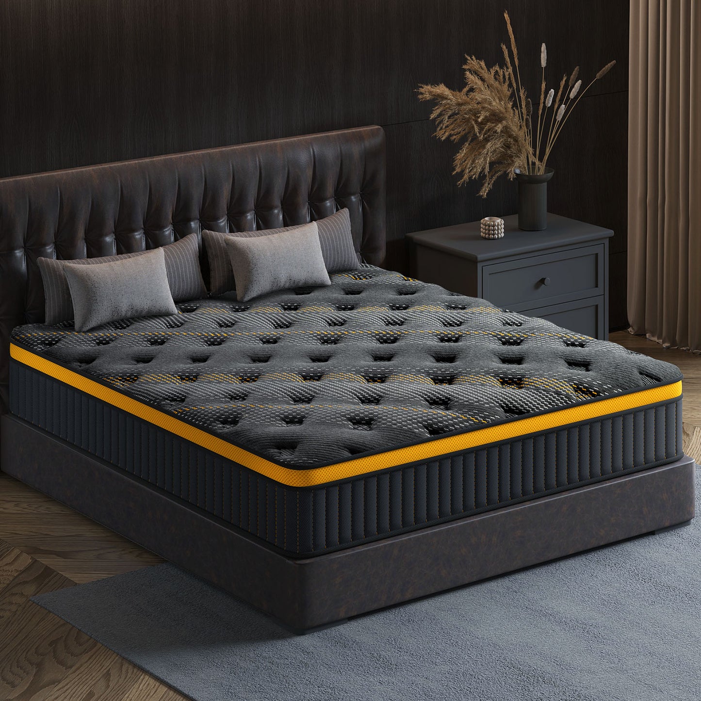 Queen Mattress, 12 Inch Hybrid Mattress in a Box, Memory Foam and Individual Pocket Springs, Fiberglass Free, Soft and Breathable, Medium Firm Feel