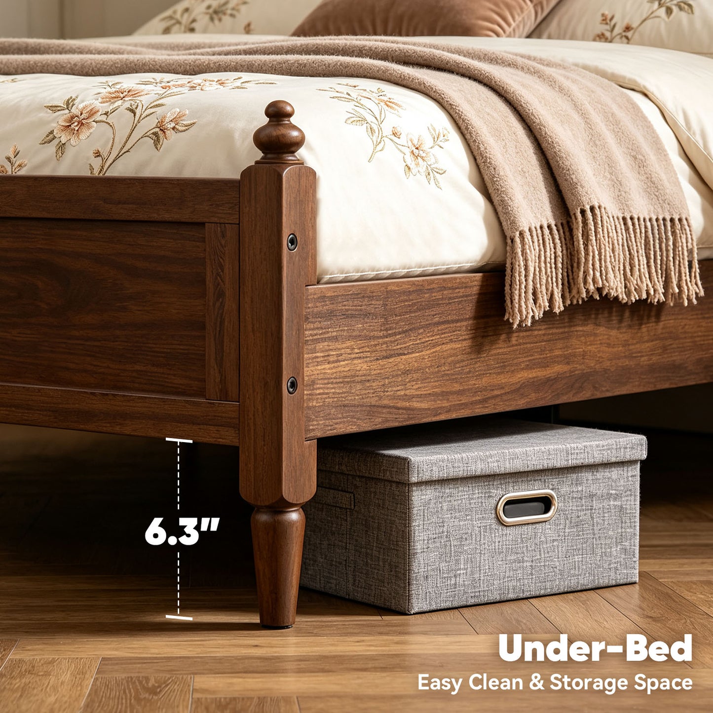 NISIEN Bed Frame, Wooden Platform Bed with Headboard and Footboard, No Box Spring Needed, Walnut