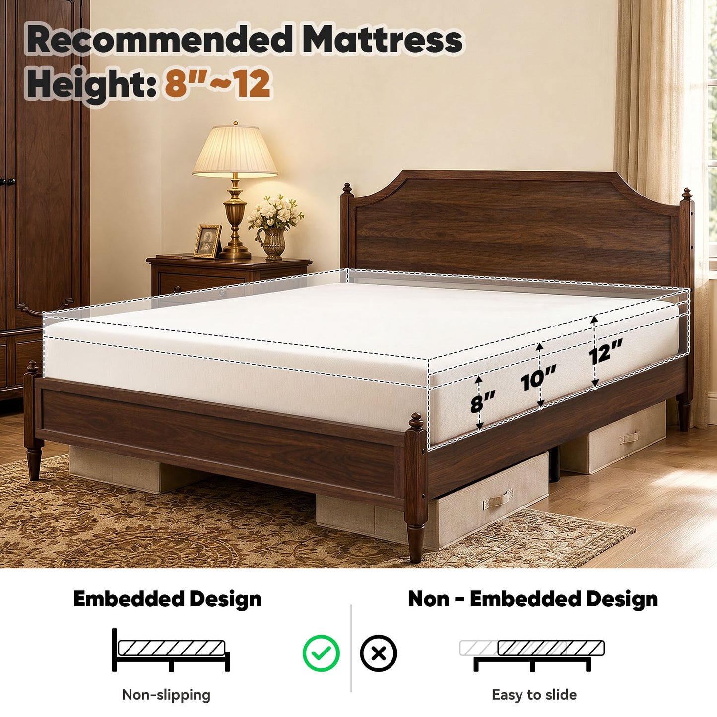 NISIEN Bed Frame, Wooden Platform Bed with Headboard and Footboard, No Box Spring Needed, Walnut
