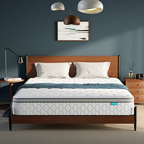 nisien Memory Foam Cooling Hybrid Mattress in a Box, 5-Zone Pocket Innerspring Mattress for Pressure Relief, Medium Firm Feel, No-Risk 100-Night Trial