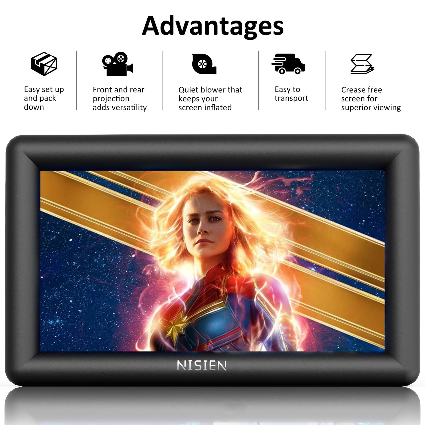 nisien16 Feet Inflatable Projector Screen for Outdoor and Indoor TV Movie Watching Blower, Tie Downs, Stakes, Sandbags, and Storage Bag