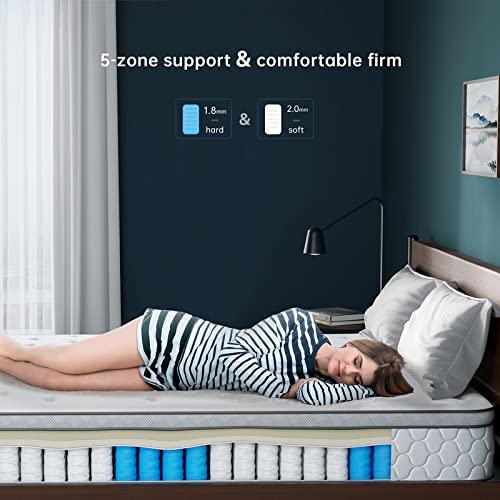 nisien Memory Foam Cooling Hybrid Mattress in a Box, 5-Zone Pocket Innerspring Mattress for Pressure Relief, Medium Firm Feel, No-Risk 100-Night Trial