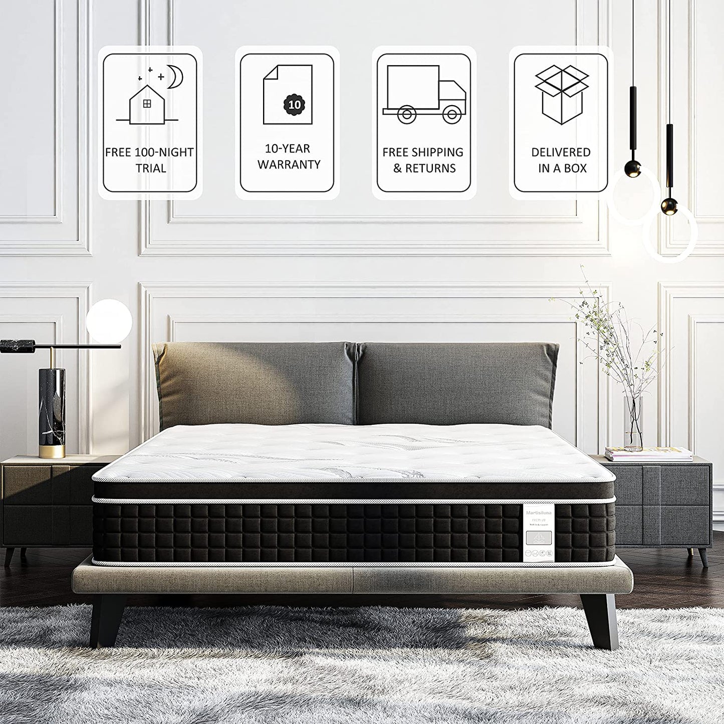 Mattress Bed in A Box, 10 Inch Hybrid Mattress with Memory Foam, Innerspring Mattress with Individually Wrapped Coils, CertiPUR-US Certified, Pressure Relieving